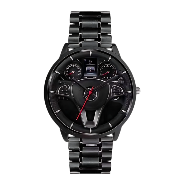 JollyBilly Car Steering Wheel Inspired Black Stainless Steel Wrist Watch || Quartz Movement||