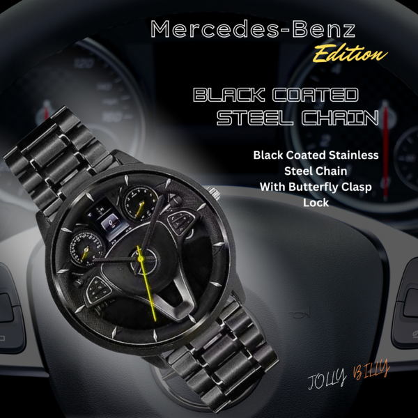 JollyBilly Men's Car Steering Wheel Inspired Analogue Wrist Watch, || Analog Stainless Steel || Quartz Movement|| Men's Black Stainless Steel Watch - Image 3