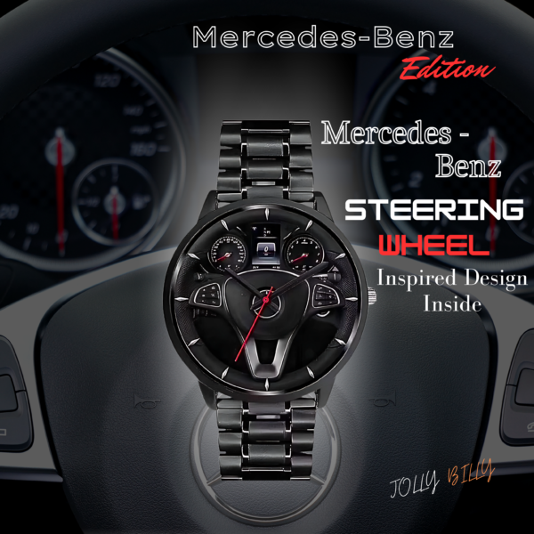 JollyBilly Car Steering Wheel Inspired Black Stainless Steel Wrist Watch || Quartz Movement|| - Image 2