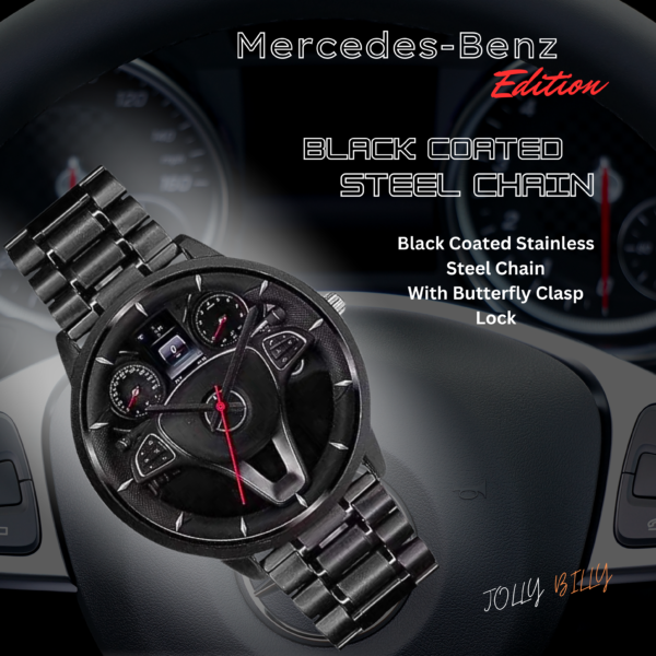 JollyBilly Car Steering Wheel Inspired Black Stainless Steel Wrist Watch || Quartz Movement|| - Image 3